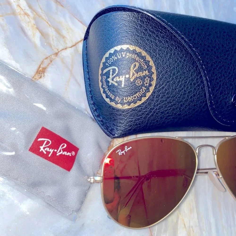 Ray Ban Large Aviator Sunglasses Orange Glasses Gold Frames Shades 3025‎